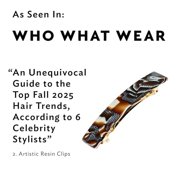 Black & White Hair Barrette for Thin Hair French Classic Rectangular Accessory - Picture 9 of 9